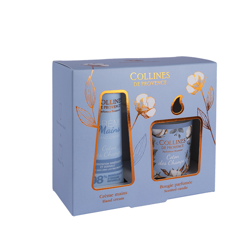 Coffret Crème Main 30ml & Bougie 75g Coton des Champs